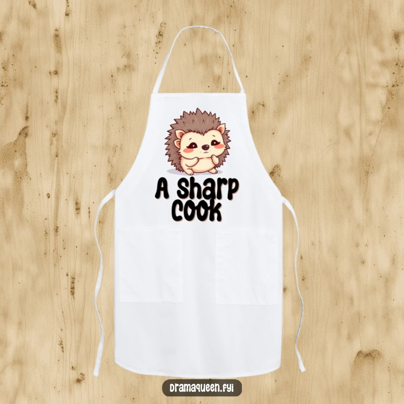 Funny hedgehog apron, tiny flustered hedgehog shaking its quills. A humorous and practical kitchen accessory. Great.