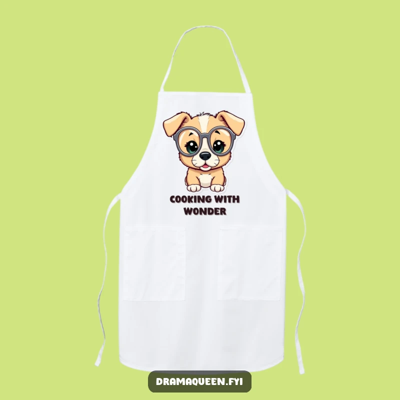 Funny Puppy Chef Apron: Curious Opera Glasses Kitchen Apron, Hilarious Cooking Gift