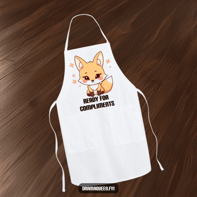 Funny Fox Apron designed for cooking, featuring a coy character batting eyelashes, adding playful humor to kitchen tasks.