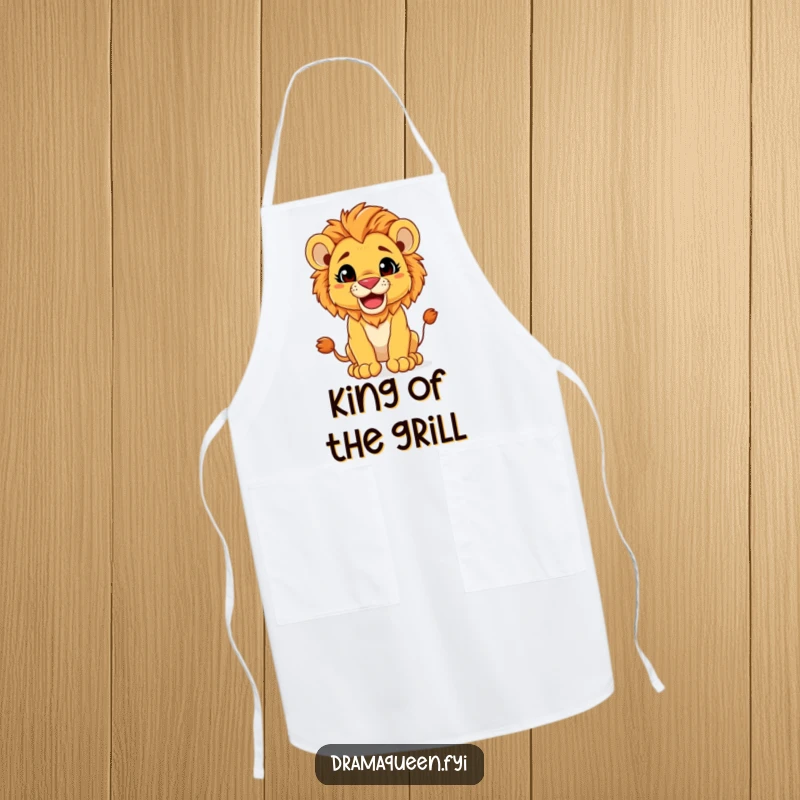 Funny Apron: Kitchen-ready lion cub striking a regal pose, wearing a big, playful grin.