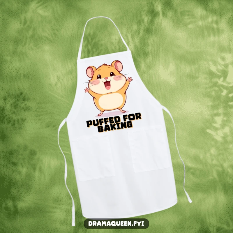 Funny Hamster Pose Apron: A happy hamster striking a dramatic pose with cheeks puffed out, for humorous kitchen style.