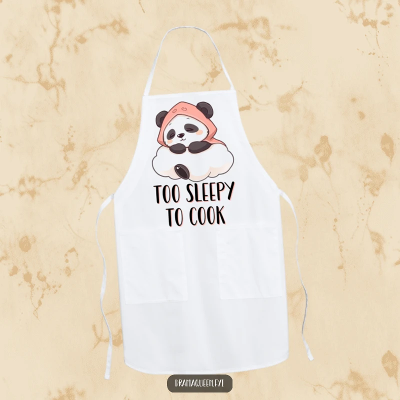 Funny apron featuring a panda in a cape napping on a cloud, perfect for a chef who enjoys calm and cute kitchen vibes.