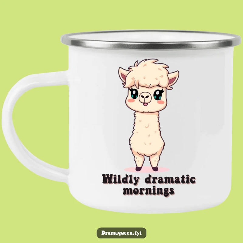Funny Alpaca Camping Mug: Dramatic Fluffy Mane Adventure