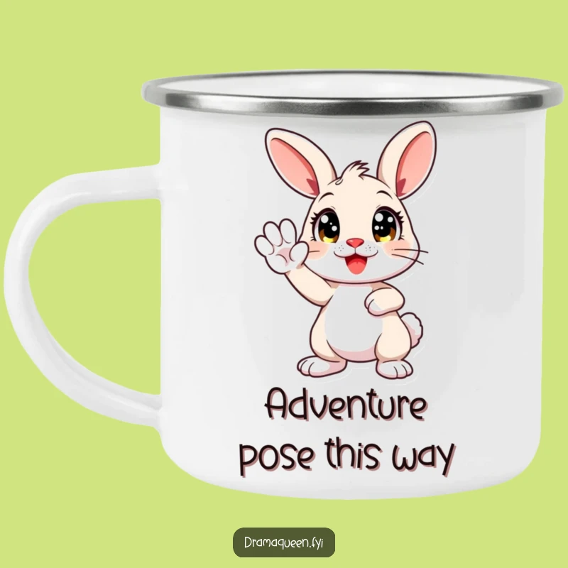 Funny Bunny Campfire Mug: Cute Character Pose Enamel Mug, Hilarious Outdoor Gift