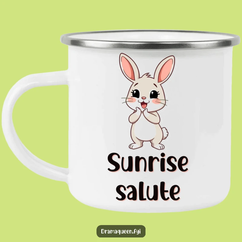 Funny Bunny Curtsey Camping Mug: Cheerful Bunny Drama, Outdoor Charm, Hilarious Gift