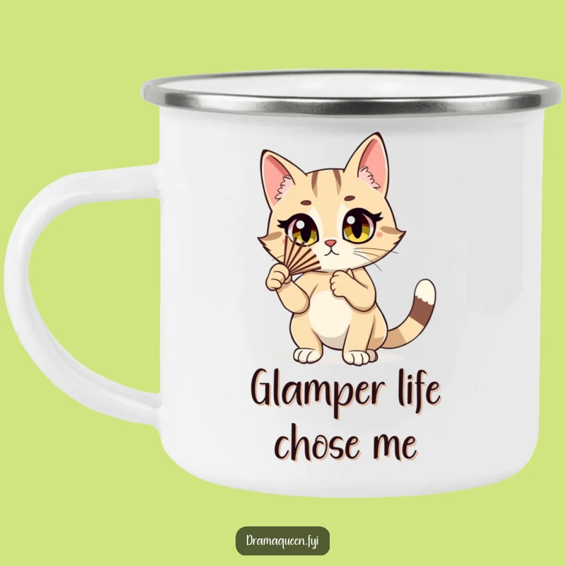 Funny Cat Fan Camping Mug: Stylish Cat Fluttering Fan, Outdoor Drama, Hilarious Gift