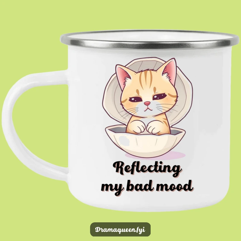 Funny Cat Sad Face Camping Mug - Dramatic Feline Outdoor Brew