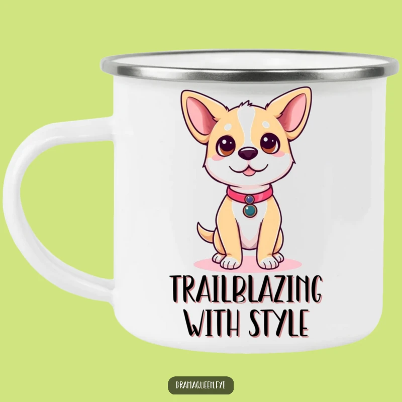 Funny Dog Runway Camping Mug: Cute Dog Posing, Outdoor Style, Hilarious Gift
