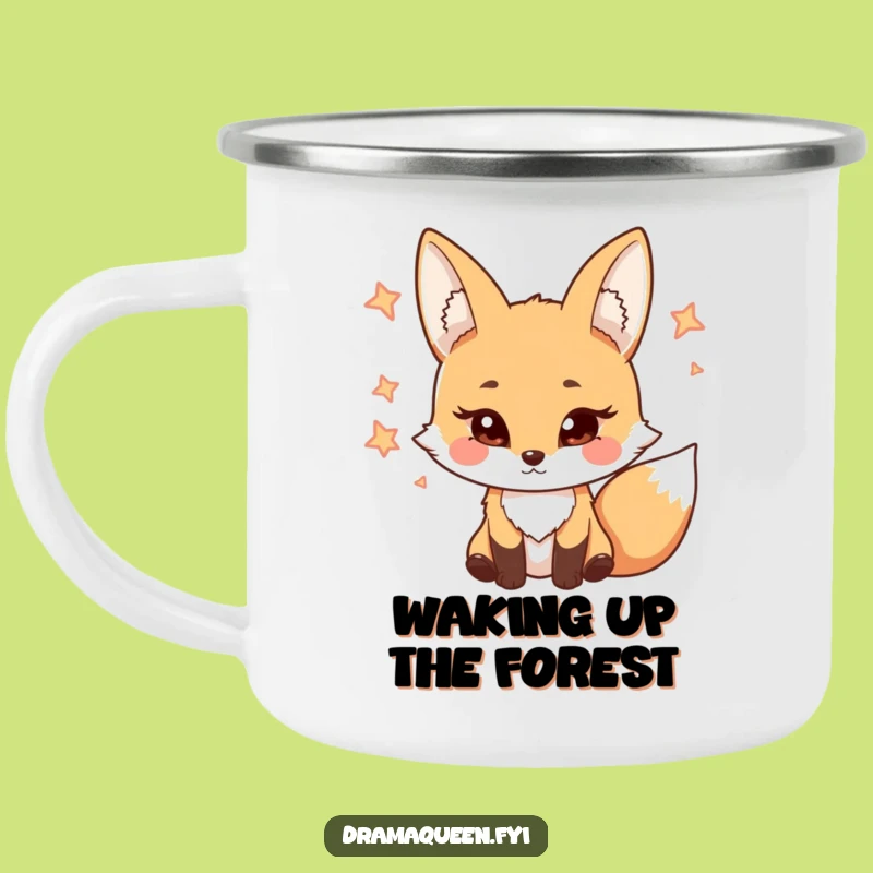 Funny Enamel Camping Mug: Coy Fox Eyelash Character Outdoor Funny Gift