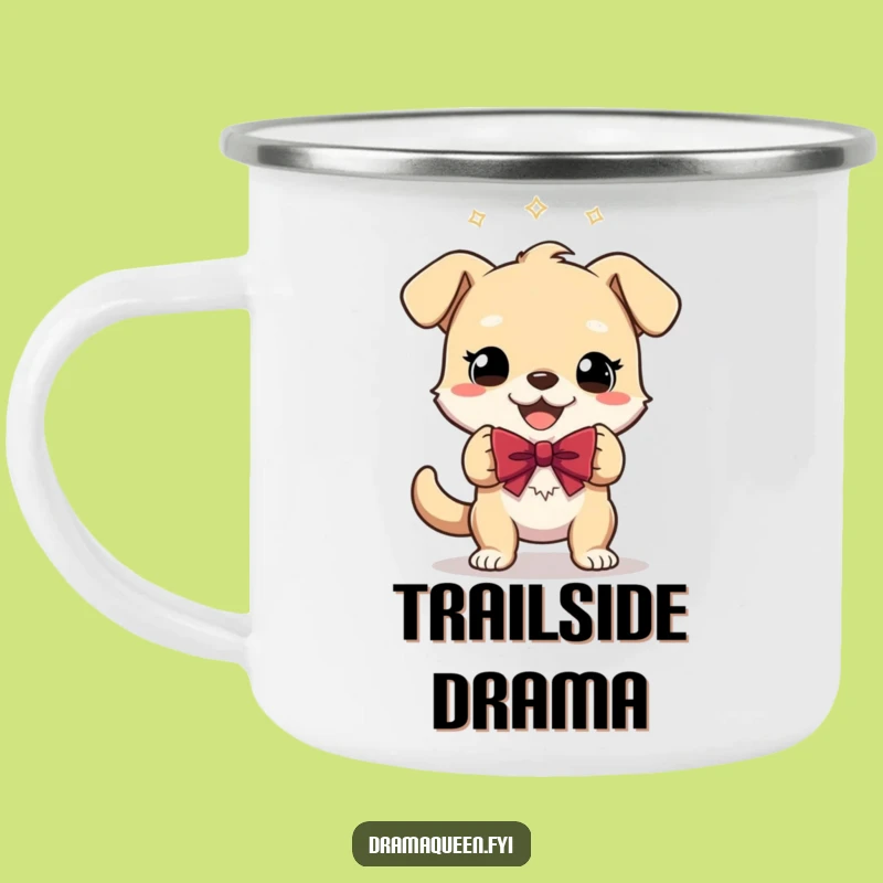 Funny Gleeful Dog Bow Camping Mug: Outdoor Character Cup for Theatrical Sips