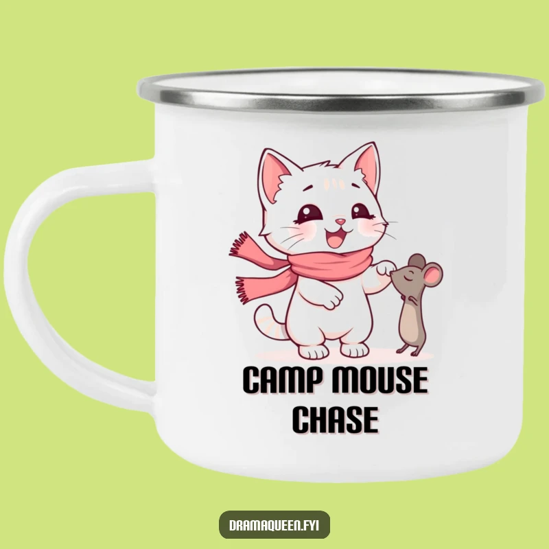 Funny Kitten Scarf Camping Mug: Dramatic Chase, Outdoor Pet Gift