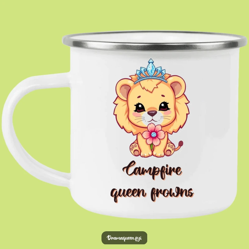 Funny Lion Cub Tiara Camping Mug - Royal Drama for Outdoor Adventures