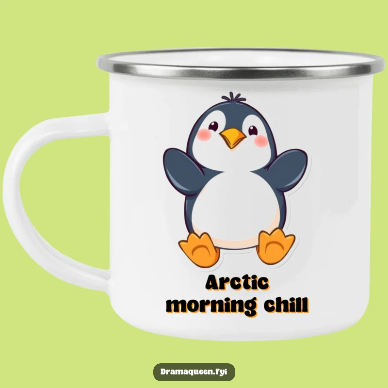 Funny Penguin Camping Mug: Dramatic Pose, Flippers Out, Rugged & Hilarious