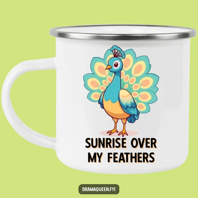 Funny Enamel Camping Mug: Proud Peacock Feather Display Outdoor Funny Gift