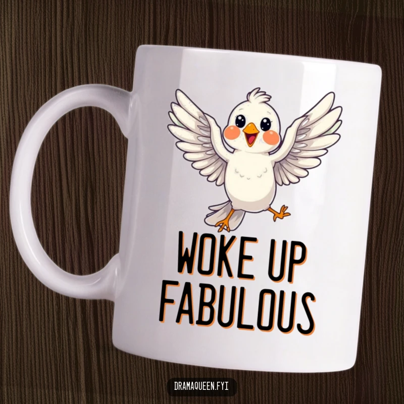 Funny Bird Pose Mug: A cheerful bird dramatically striking a pose mid-flight, wings spread wide, exuding freedom.