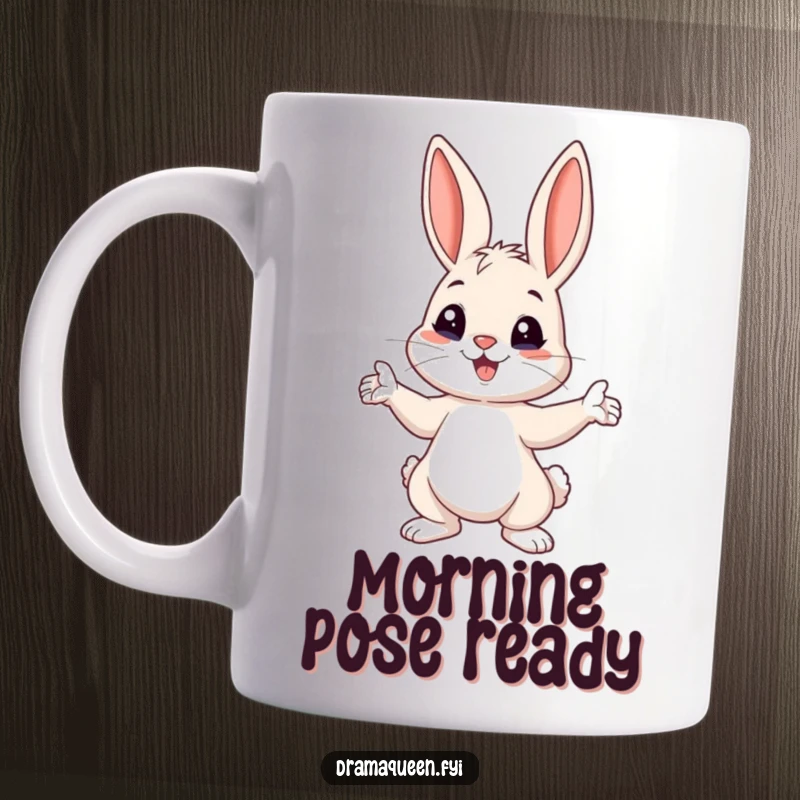 Funny Bunny Pose Mug: A playful bunny dramatically striking a pose with ears perked up, exuding charm.