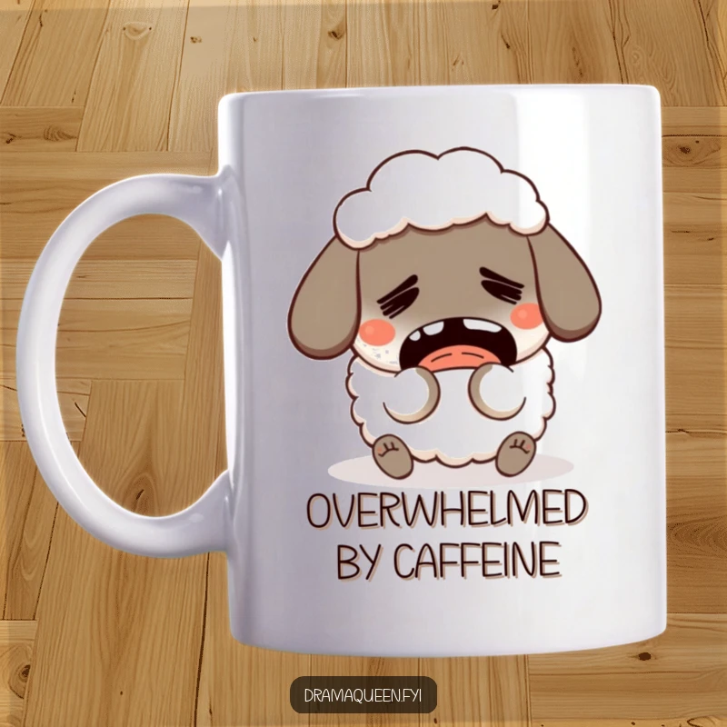 Funny Fainting Sheep Mug: An exaggerated sheep character pretends to faint, delivering dramatic and funny humor, a perfect gift.