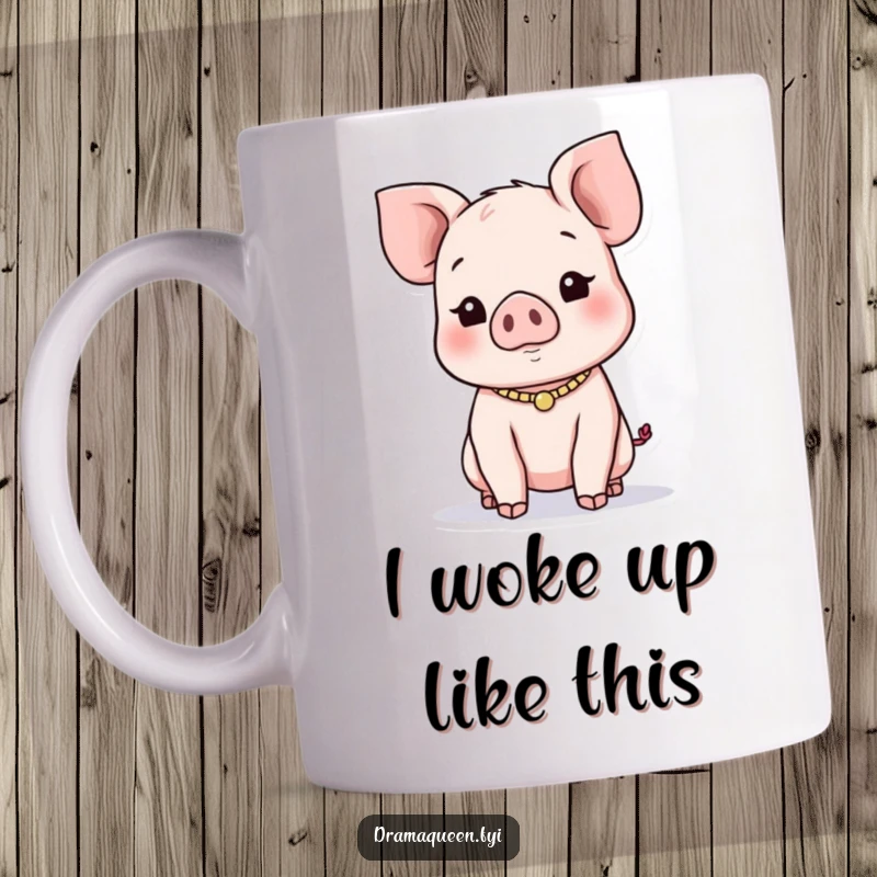 Funny Piglet Necklace Mug: A playful piglet wearing a delicate necklace, seeking attention with a cute expression, perfect for gift-givers.