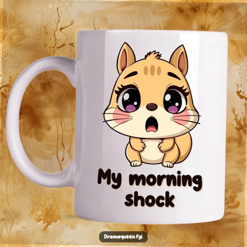 Funny Mug showing a shocked squirrel character with comically wide, round eyes, capturing a moment of hilarious surprise.