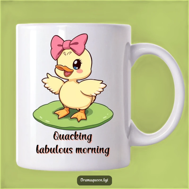 Funny Diva Duckling Mug: Giant Bow Style, Lily Pad Pose, Perfect Gift