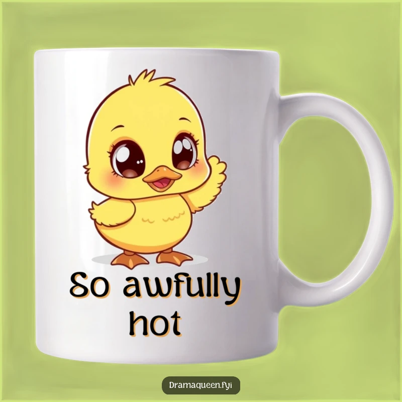 Funny Duckling Fan Mug - Adorable Sparkly Eyed Duckling Fanning Itself, Perfect Funny Gift