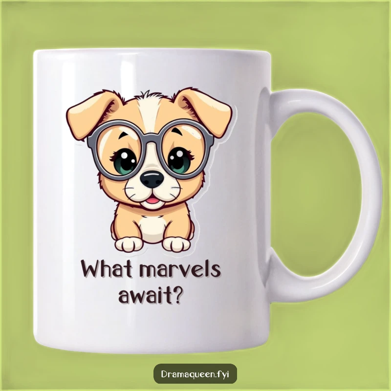 Funny Puppy Opera Glasses Mug: Curious Character Amazed View, Perfect Funny Gift