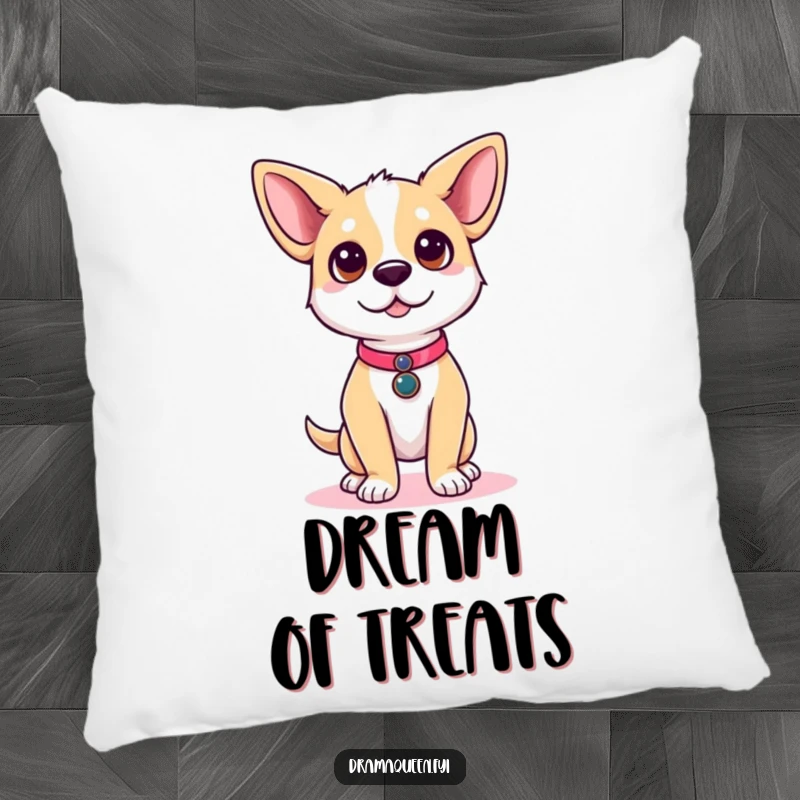 Funny dog pillow with a cute dog character posing on a runway, soft and decorative for stylish humor.