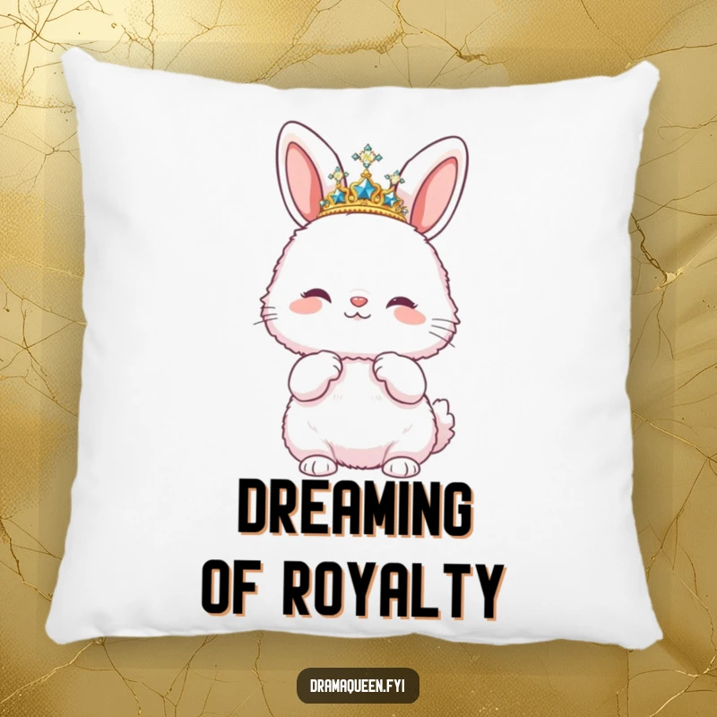 Funny pillow with a fluffy bunny wearing a sparkly tiara and striking a pose, offering comfort and a humorous visual.