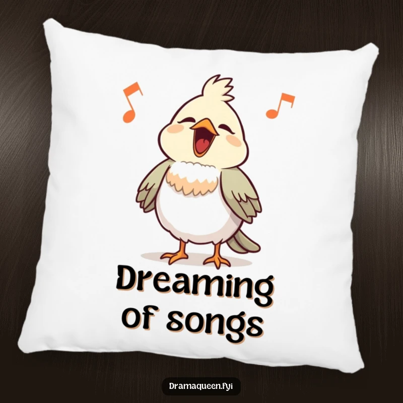 Funny Bird Pillow: A proud little bird with chest puffed out sings a loud, comical tune.