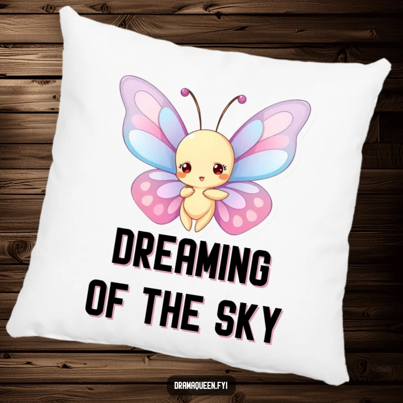 Funny Pillow: Soft and decorative butterfly with large, elaborate wings in a graceful, dramatic mid-air pose.