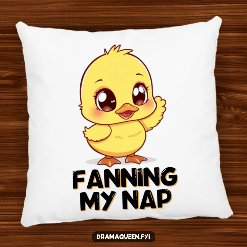 Funny duckling pillow, large sparkly eyes, fanning dramatically. Soft and humorous decor for ultimate comfort. Perfect.