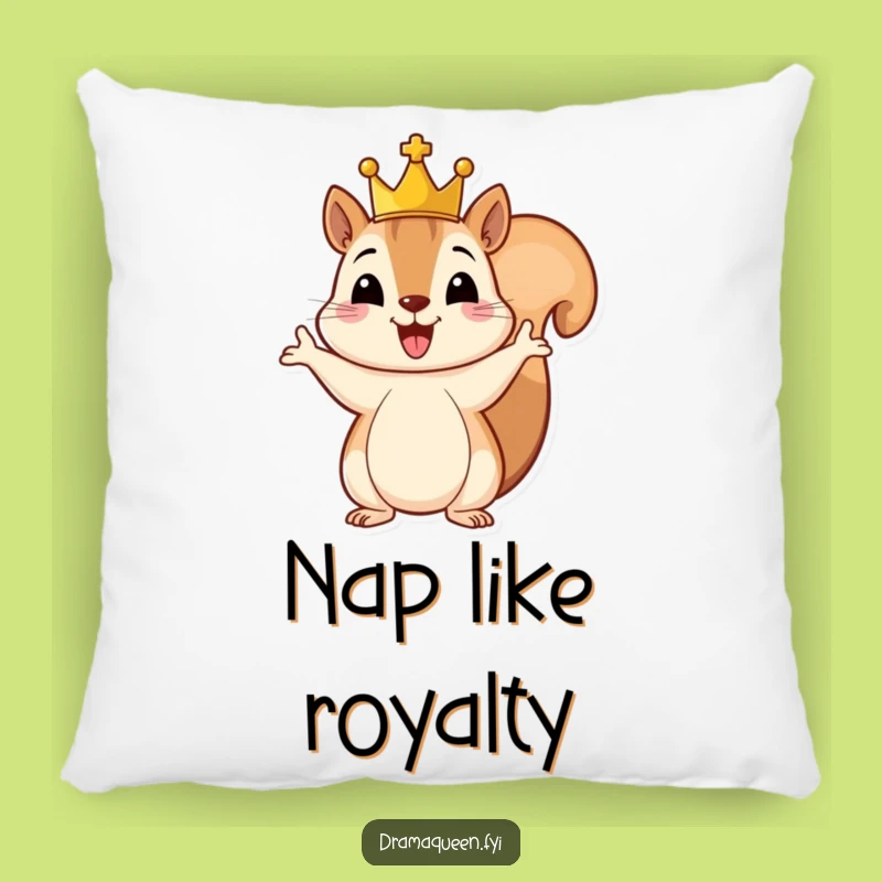 Funny Royal Squirrel Pillow: Cozy Crowned Rodent Cushion, Cheerful Grandeur, Hilarious Home Decor Gift