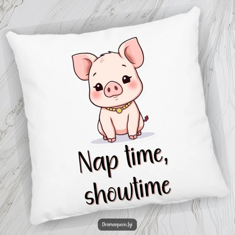 Funny Piglet Necklace Pillow: A plush pillow with a cute piglet wearing a necklace, looking for attention, perfect for sofas.
