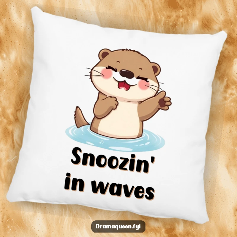 Funny Otter Pillow: A delighted otter winks playfully while striking a dramatic pose in the water.