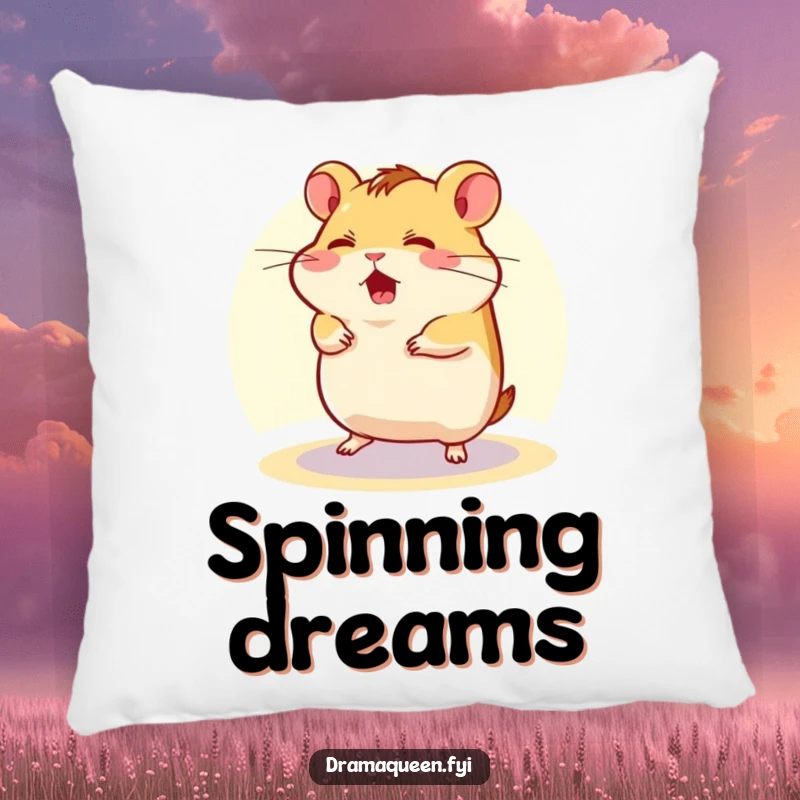 Funny Pillow with a soft, plush design of a flustered hamster character spinning in a tiny spotlight, perfect for cozy, humorous comfort.