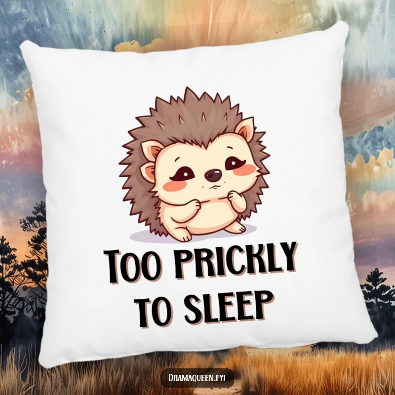 Funny hedgehog pillow, tiny flustered hedgehog shaking its quills. Soft and humorous decor for maximum comfort. Perfect.
