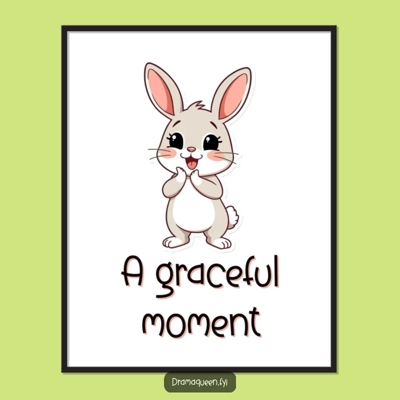 Funny Bunny Curtsey Digital Art: Cheerful Bunny Drama, Printable Decor, Hilarious Gift