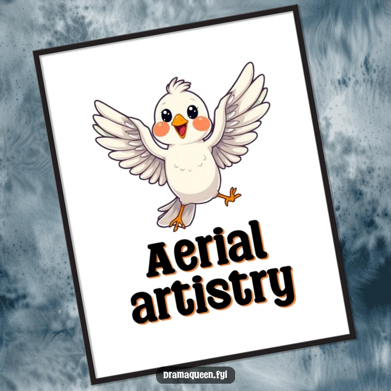 Funny Bird Pose Digital Art Print: A cheerful bird dramatically striking a pose mid-flight, wings spread, for instant humorous decor.