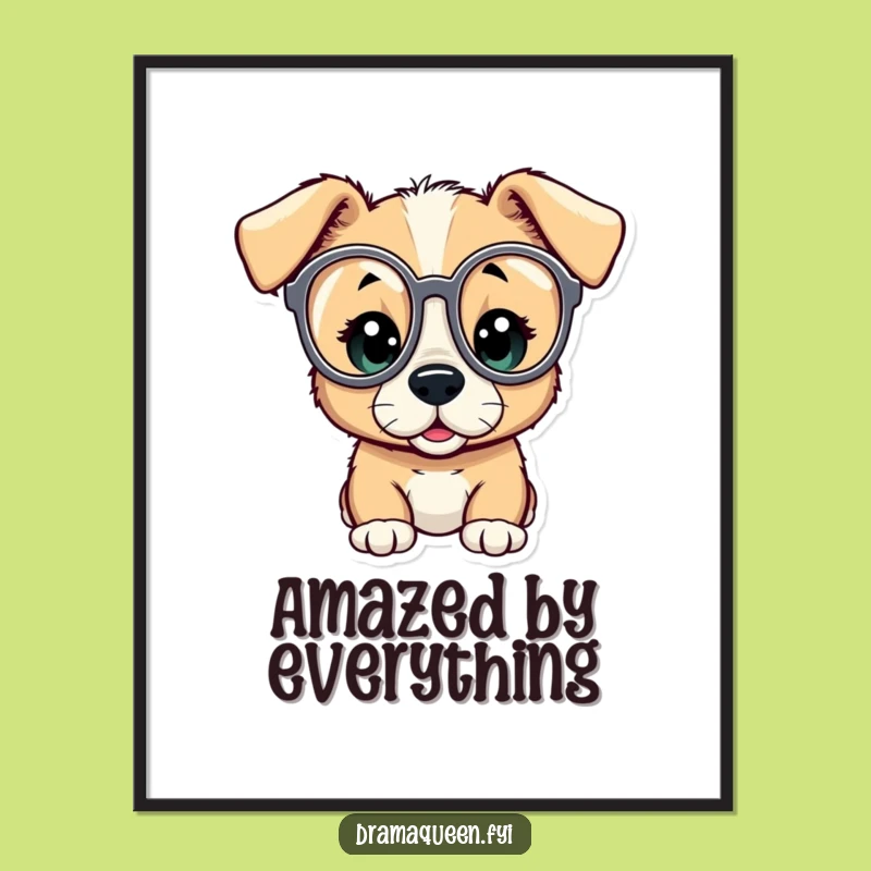 Funny Puppy Opera Glasses Digital Art: Curious Amazed Print, Instant Funny Gift