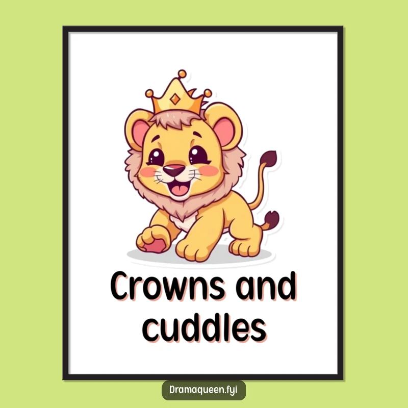 Funny Lion Cub Crown Digital Art: Hilarious Royal Decor, Perfect Funny Gift!