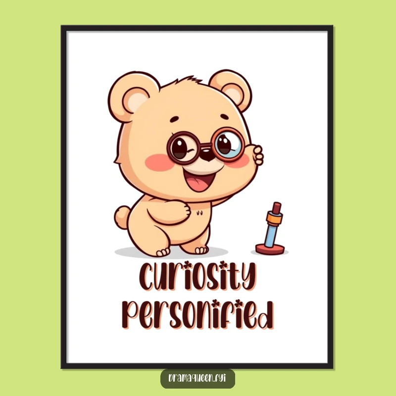 Funny Bear Cub Monocle Digital Art - Instant Whimsical Decor