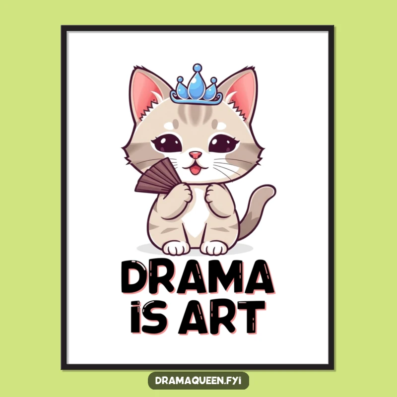 Funny Cat Tiara Digital Art: Dramatic Fanning Feline for Instant Humorous Decor