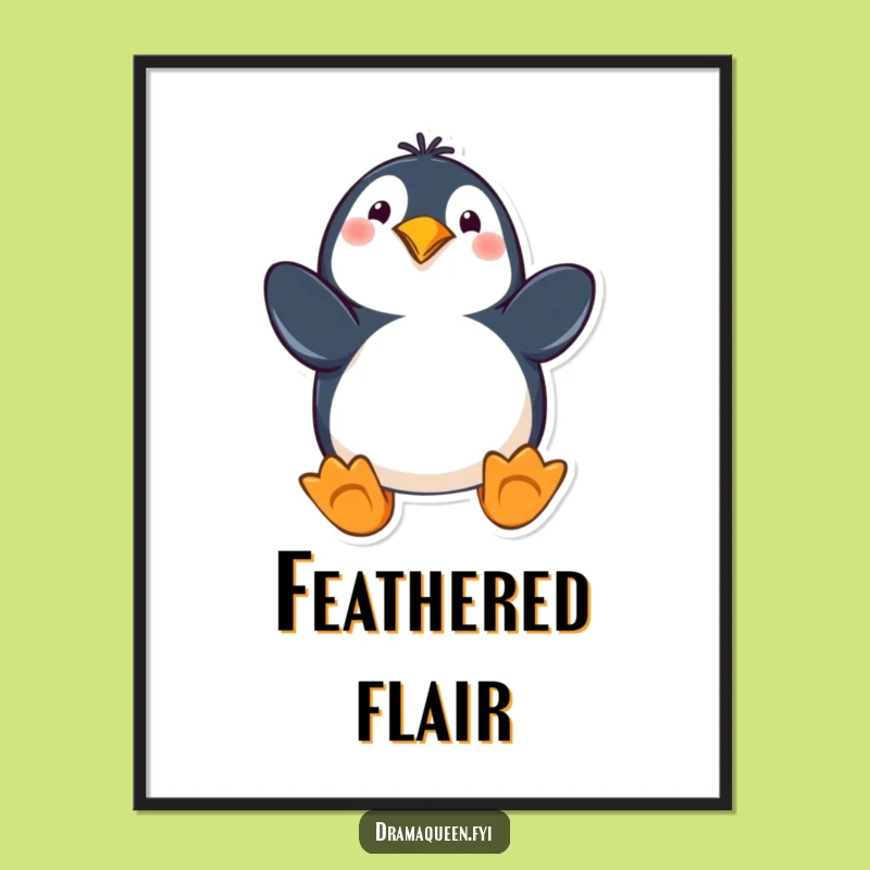 Funny Penguin Digital Art: Dramatic Pose, Flippers Out Printable, Gift Idea