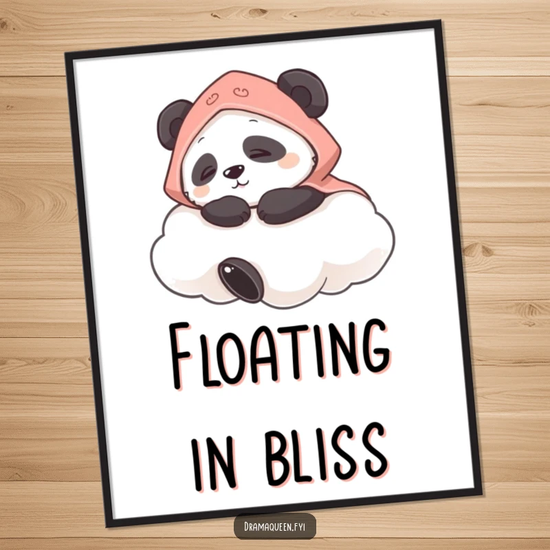 Funny digital art print of a panda in a cape napping on a cloud, adding a humorous and serene ambiance.