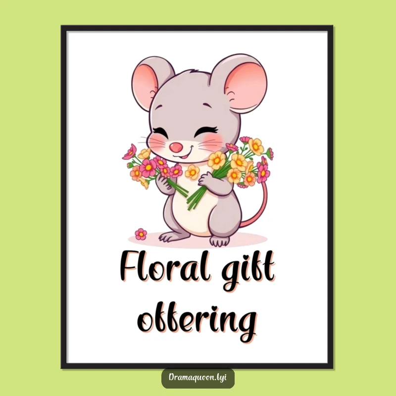 Funny Mouse Flower Digital Art: Cheerful Bow Printable, Instant Funny Gift