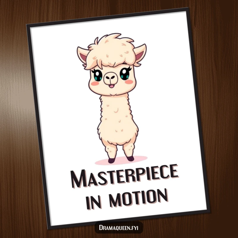 Funny alpaca digital art print featuring a fluffy mane and a dramatic, attention-grabbing pose.