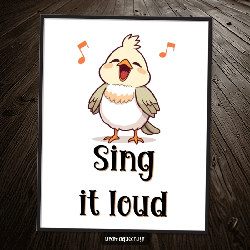 Funny Bird Digital Art: A proud little bird with chest puffed out sings a loud, comical tune with gusto.