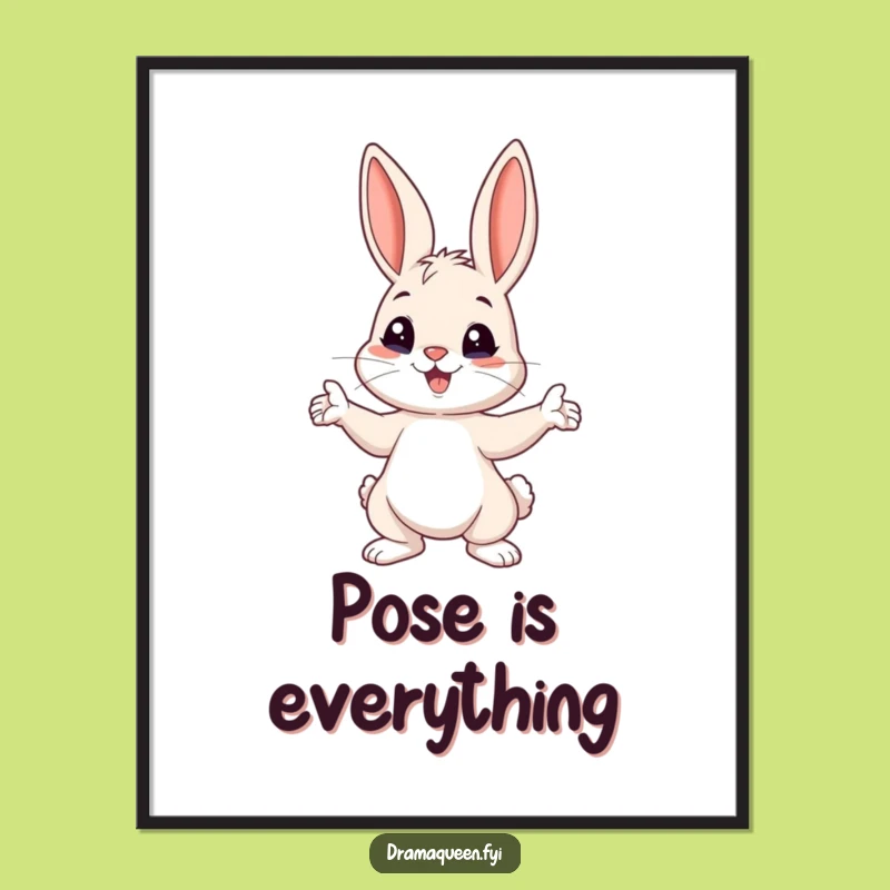 Funny Bunny Pose Digital Art: Dramatic Playful Bunny for Instant Humorous Decor