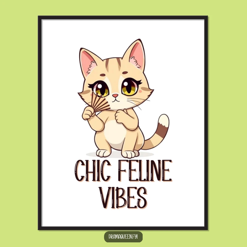 Funny Cat Fan Digital Art: Dramatic Cat Fluttering Fan, Printable Wall Decor, Hilarious Gift