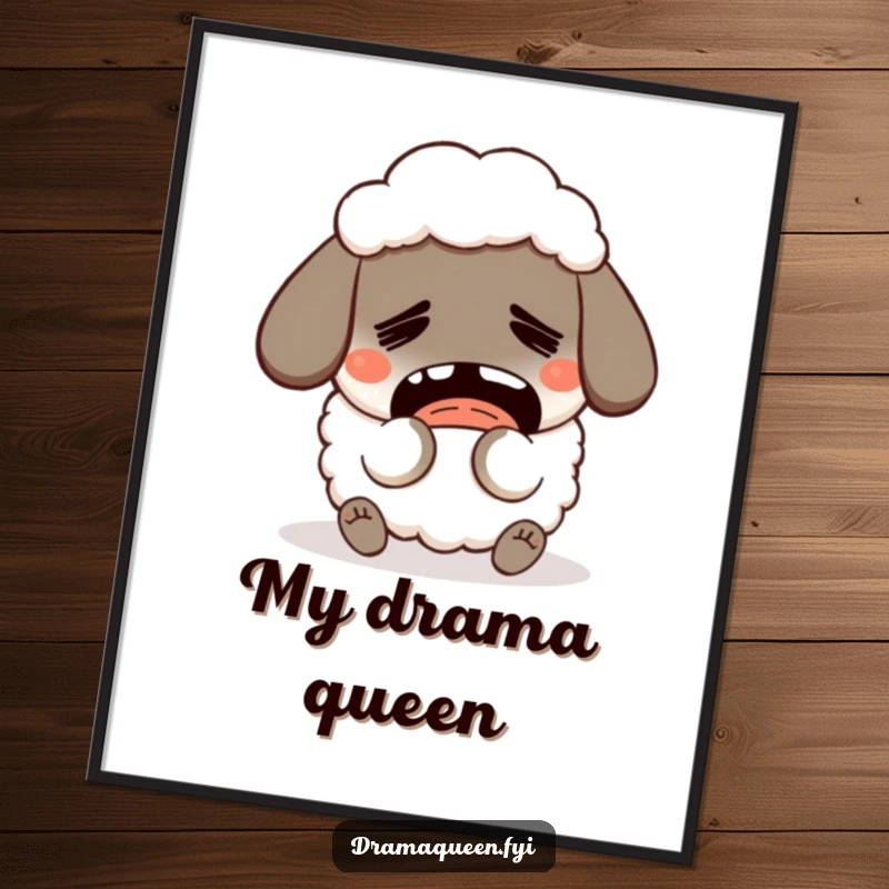 Funny Fainting Sheep Digital Print: A humorous sheep character faints dramatically, creating hilarious and funny wall decor.